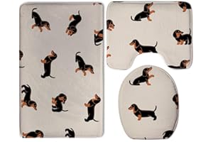 CWECVWE Bathroom Rug Set Cartoon Dachshund Weiner Dog Pet Dogs, 3-Piece Set with Matching Toilet Lid Cover, Non-Slip Floor Mat and Absorbent Microfiber Bathroom Rug, One Size