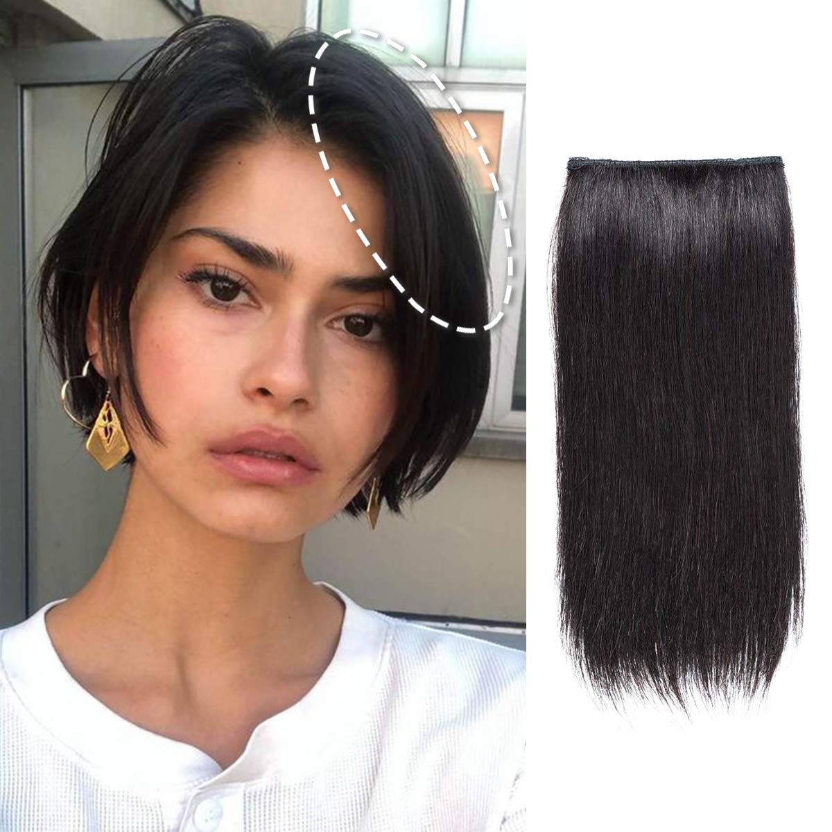 Photo 1 of FEIPRO Invisible Real Remy Human Hair Clip Extensions Weft One Piece Short Hair Pieces for Women with Thinning Hair Add Volume Length Fluffy 10 Inch #1B Black