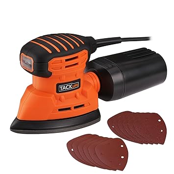 Multischleifer, Tacklife 130W Dreieckschleifer inkl.12 Schleifpapiere, Staubfangbox, 12000 OPMM, Schleiffläche 140 * 140 * 80