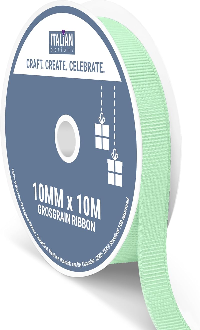 Italian Options 10mm Grosgrain Ribbon Mint Green 10m Craft Gift Bows Hair
