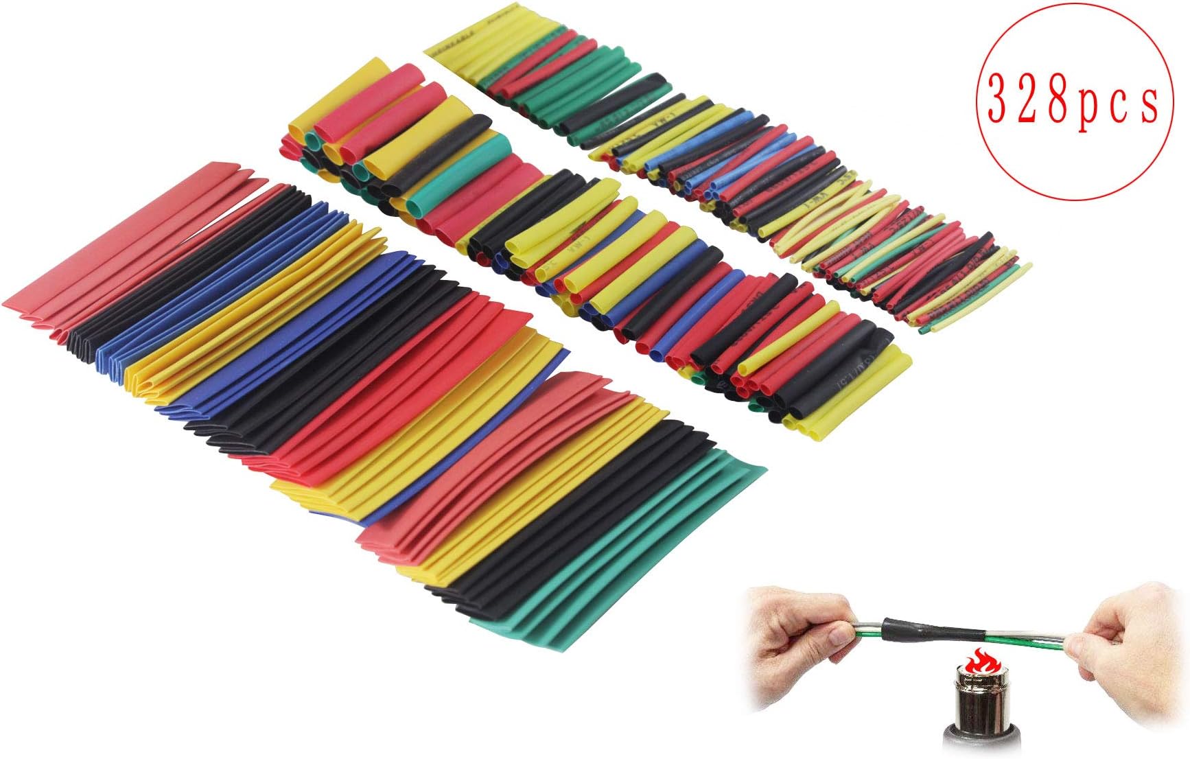 Elepartpro Waterproof Heat Shrinkable Tube 328PCS Ratio 2:1 Wire Insulation Protection Flame Retardant Heat Shrinkable Sleeve Casing Automotive Cable line kit 4 Colors 8 Sizes All Gauge Wires