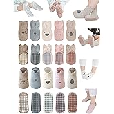 NEMOGLOBAL Toddler Non-Skid Socks with Grips Baby Girls Boys Anti-Slip Crew & Ankle Cartoon Socks for Infants 10 Pairs