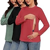 Liu & Qu Women's 3 Pack Nursing Shirts for Breastfeeding with Hidden Zippers Long Sleeves Comfort and Soft Nursing Tops