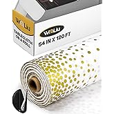 WeLiu 54in x 120ft Table Cloth Plastic Table Cover Roll with Cutter, Disposable Tablecloth for Rectangle, Round Tables, Wedding, Halloween (White & Gold)