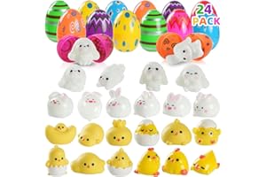 Xgmadiles 24 Pcs Easter Prefilled Eggs with Mini Resin Animals, 24 Styles Tiny Resin Animals, Multicolor, Party Favors
