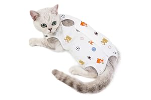 TORJOY Cat Professional Surgical Recovery Suit,E-Collar Alternative for Cats Dogs,After Surgery Wear, Pajama Suit,Home Indoor Pets Clothing Football L