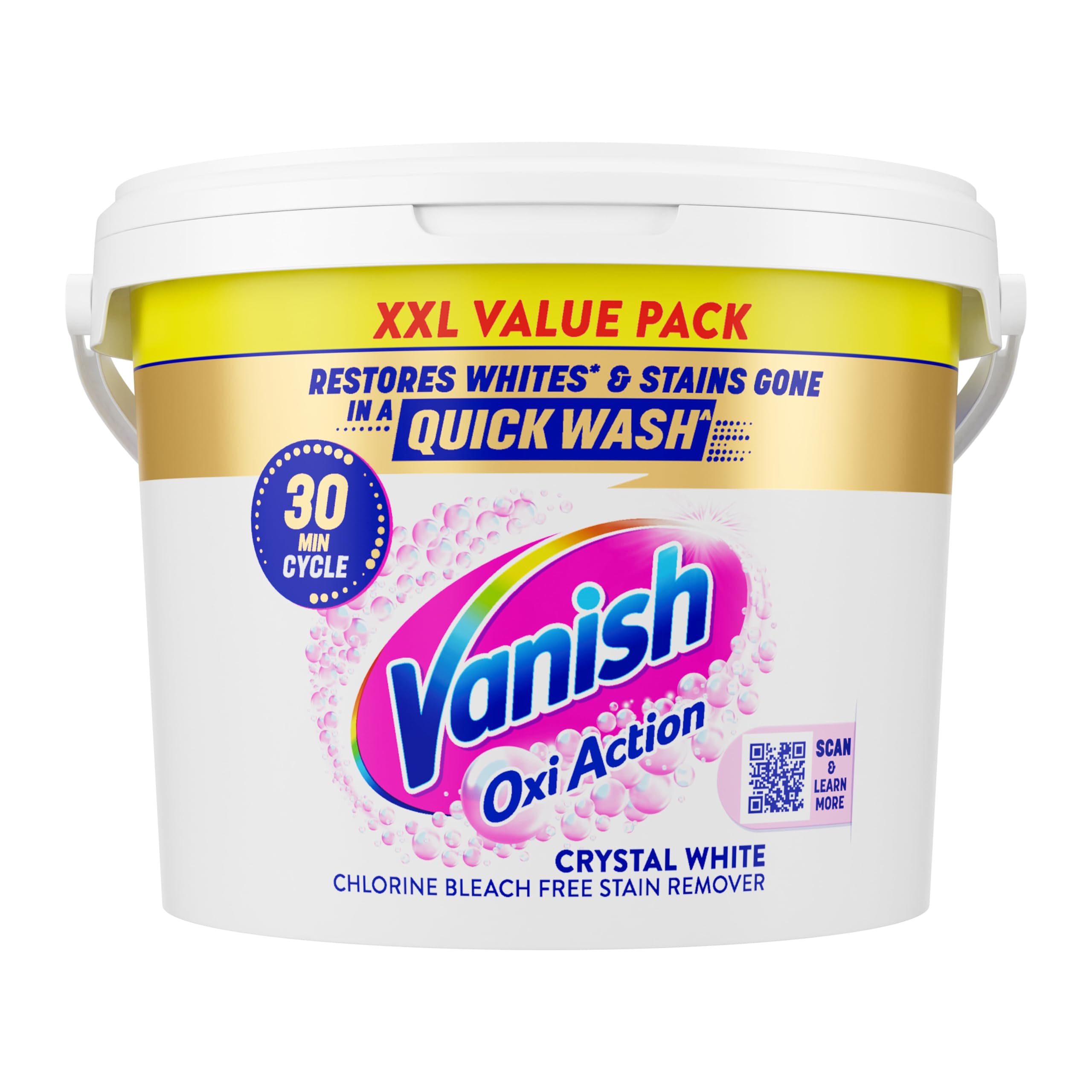 Vanish Crystal White Stain Remover Powder, 2.4kg, Oxi Action for Quick Wash, Restores Whites & Removes Tough Stains, Without Pre-treating