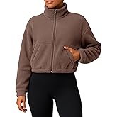 PINKMSTYLE Women Zip Up Fleece Sherpa Jacket Coat - Winter Warm Trendy Cropped Sweatshirt for Casual,Workout