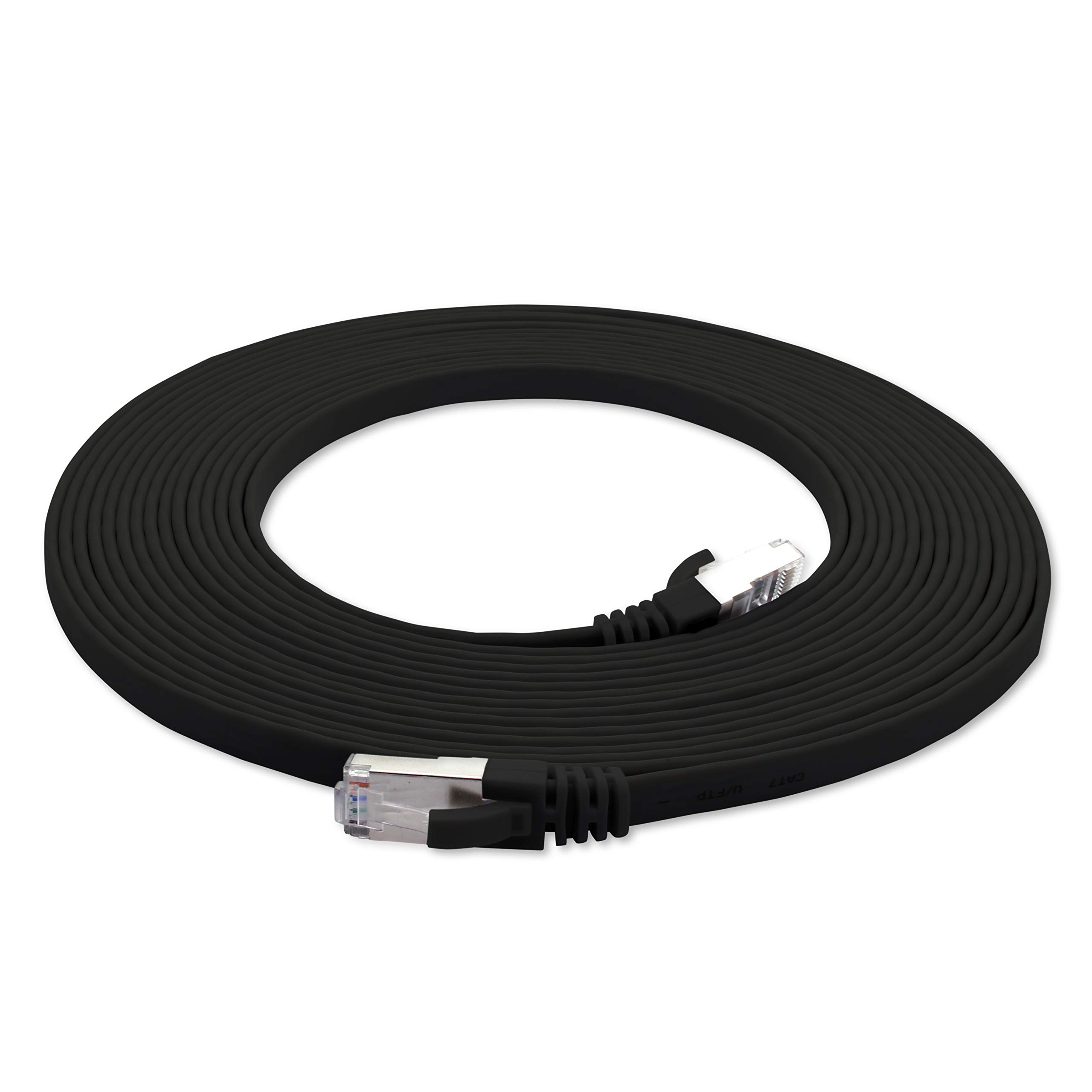 1aTTack.de 7.5 m - black - 1 piece Cat7 flat cable network cable Cat 7 raw cable Gigabit Lan (10Gbit/s) ribbon cable installation cable patch cable flat slim Rj 45 plug Cat6a