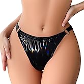 FEOYA Women Shiny Sparkly Metallic Glossy Panties Sexy Low Rise Cheeky Bikini Brief Stretchy High Cut Thongs Rave Bottom