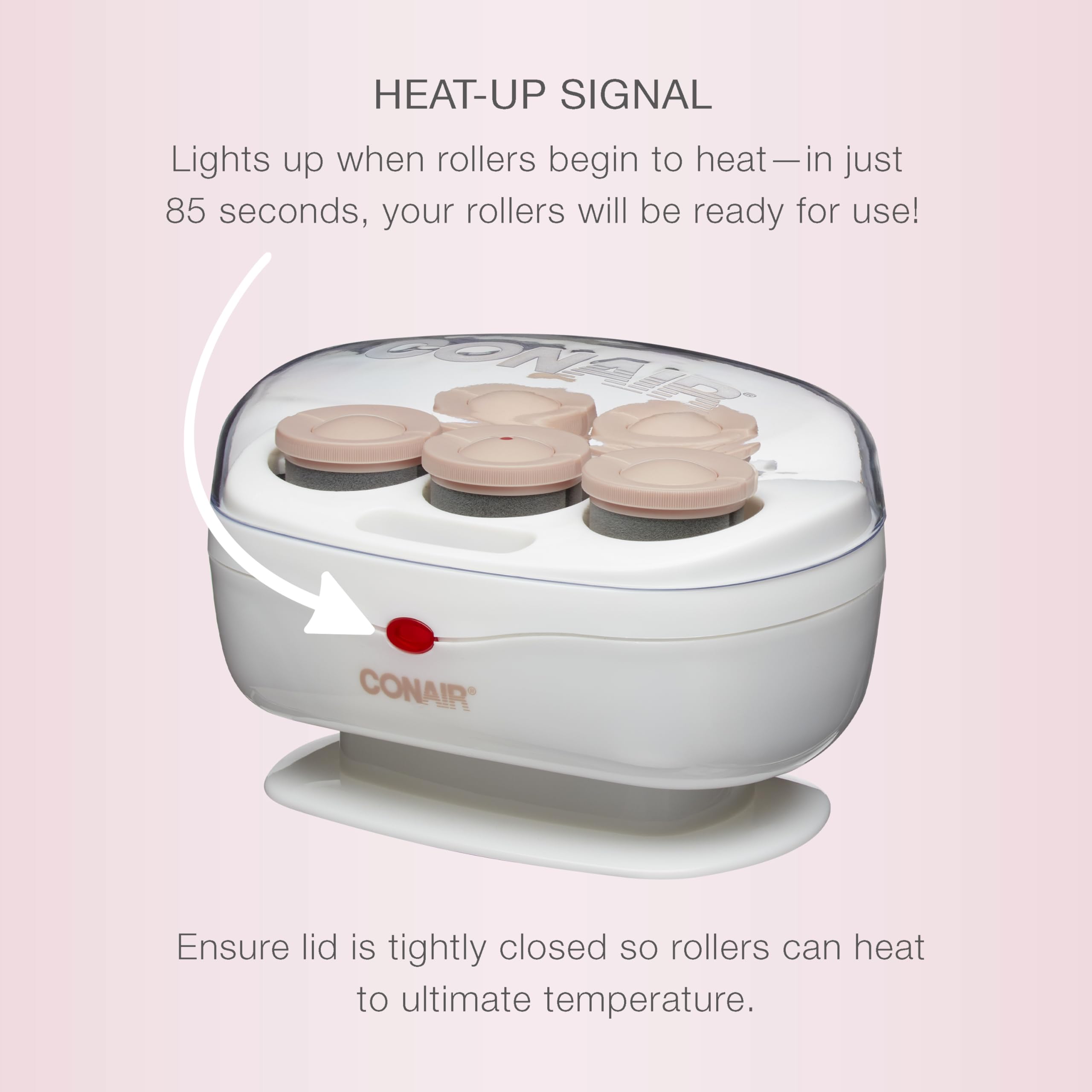 Conair Double Ceramic Hot Rollers for Long, Medium & Short Hair, 5 Ceramic Flocked 1½-Inch Heated Hair Rollers with Clips, Hot Curlers for Women, Volume & Curls, Dual Voltage, Pink/White