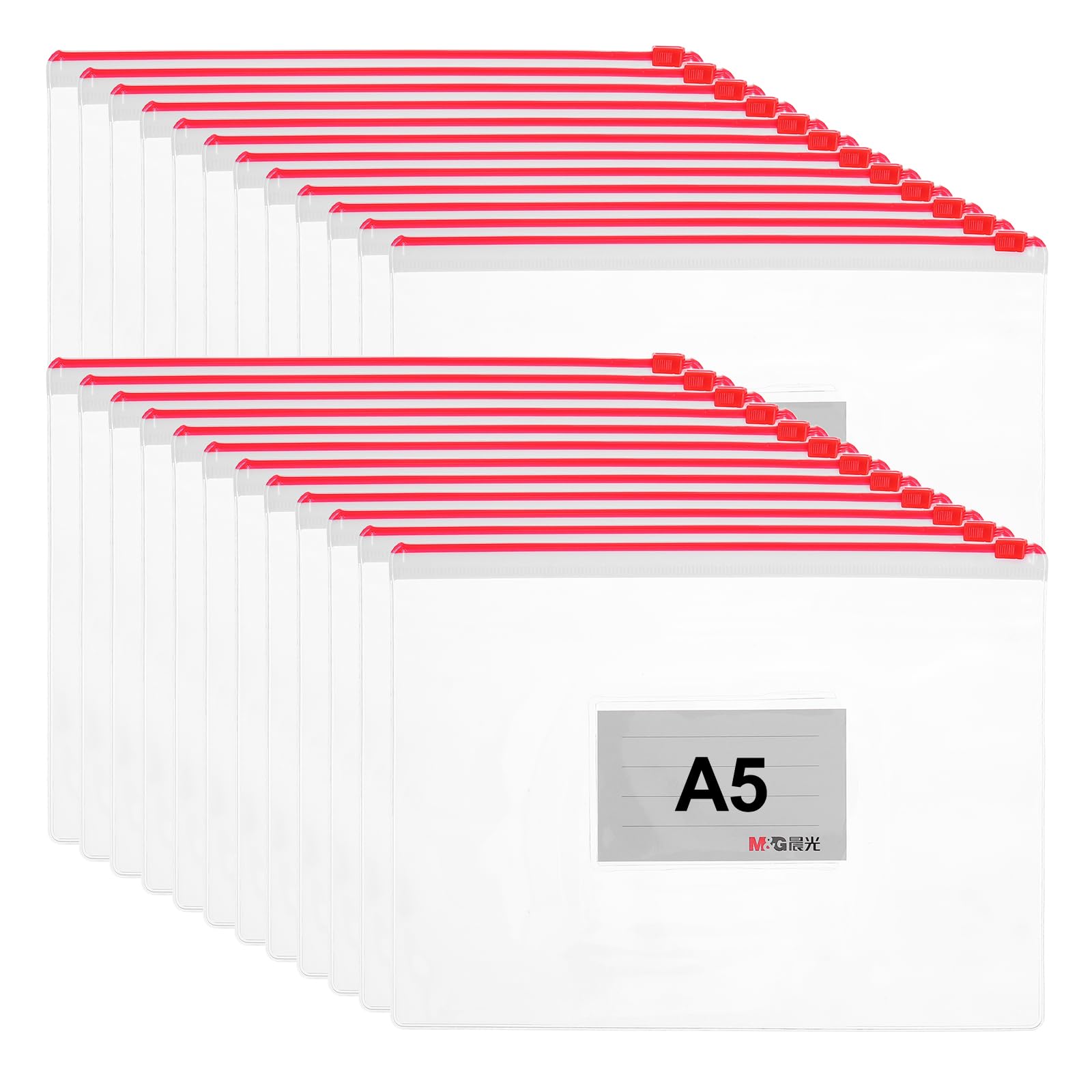 PATIKIL 24 Pack Poly Zip Envelope, A5 Plastic Zipper Pouches with Label Pocket Clear File Folders Reusable Pencil Bags for Home Office Supplies, Multicolored