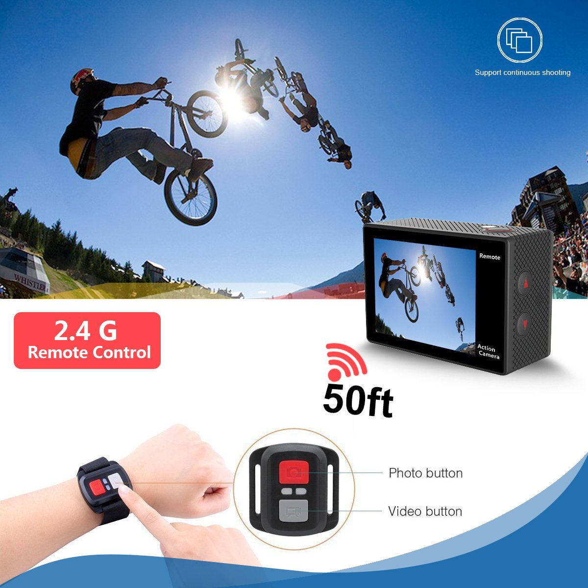 Action Camera 4K Sports Camera 12MP Ultra HD Wifi Waterproof Underwater Video Camera Helmet Cameras Camcorder 170° Wide View Angle 2 Inch LCD Screen Remote Control and Free Accessories [DROGRACE]