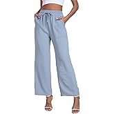 Women's Wide Leg Pants High Waist Adjustable Knot Loose Casual Trousers Business Work Casual Pants with Pockets