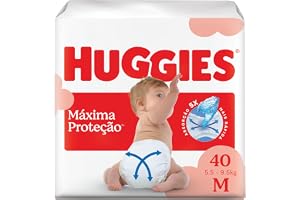 Fralda Descartável Huggies Máxima Proteção, Tamanho M, 40 Unidades | Supreme Care, Tecnologia Xtra-Flex, Canais em X