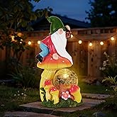Paxato Garden Gnomes Outdoor Statues with Light, Spring Gnomes Decorations for Yard, Solar Garden Gnome with Mushroom Decor, Lawn Ornaments for Patio, Balcony Housewarming- Unique Women Gifts