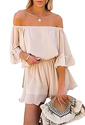 Fixmatti Ladies Chiffon Rompers Flare Sleeve Off