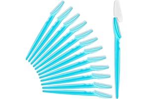 HFATMOS 12 Pcs Eyebrow Razors, Face Razors Multipurpose, Exfoliating Dermaplaning Tools, Eyebrow Trimmers Shaver with Safety Cover, Facial Hair Removal for Women Men Body Use (Blue)
