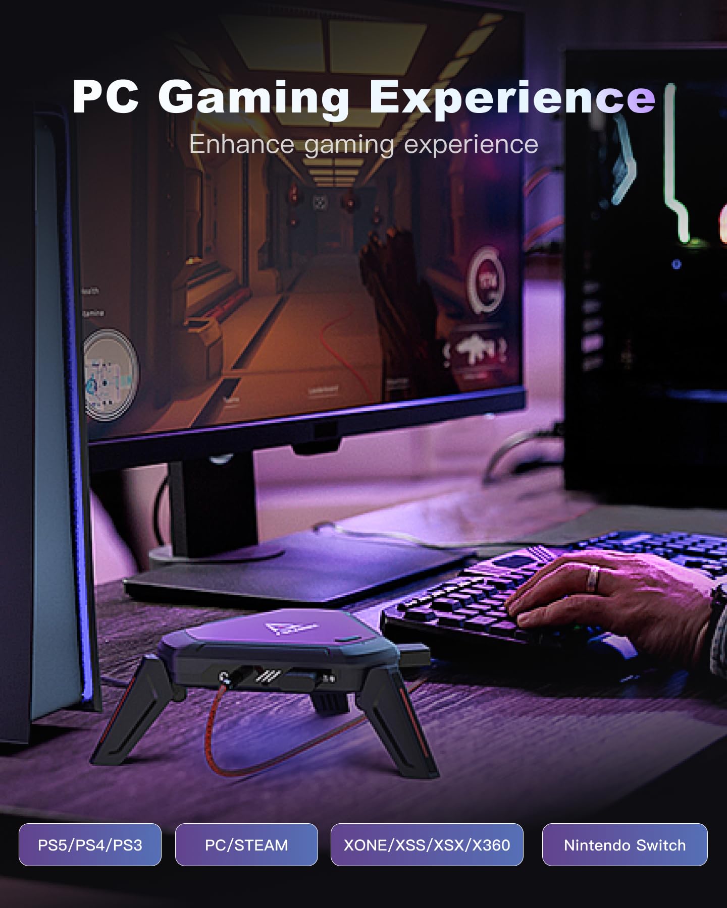 AIMZENIX Monster Keyboard and Mouse Adapter for PS5, PS4, PC, Xbox Series X/S, Xbox One, NS, NS2, Emulator Console Supports APP Real-time Adjustment, Aim Assist【Latest Version: 782412】