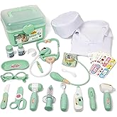 Liberry Doctor Kit for Toddlers 3 4 5 Years Old, 30-Piece Kid Doctor Toy with Stethoscope, Costume, Green Medical Pretend Play, Birthday Gift for Girls Boys