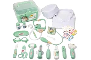 Liberry Doctor Kit for Toddlers 3 4 5 Years Old, 30-Piece Kid Doctor Toy with Stethoscope, Costume, Green Medical Pretend Pla