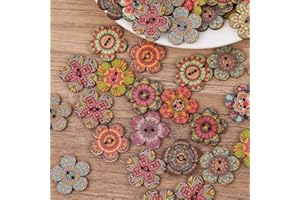 50 Pcs Flower Shaped Buttons for Crafts, 2 Hole Decorative Buttons for DIY Craft Sewing Scrapbooking, Random Color Patterns (