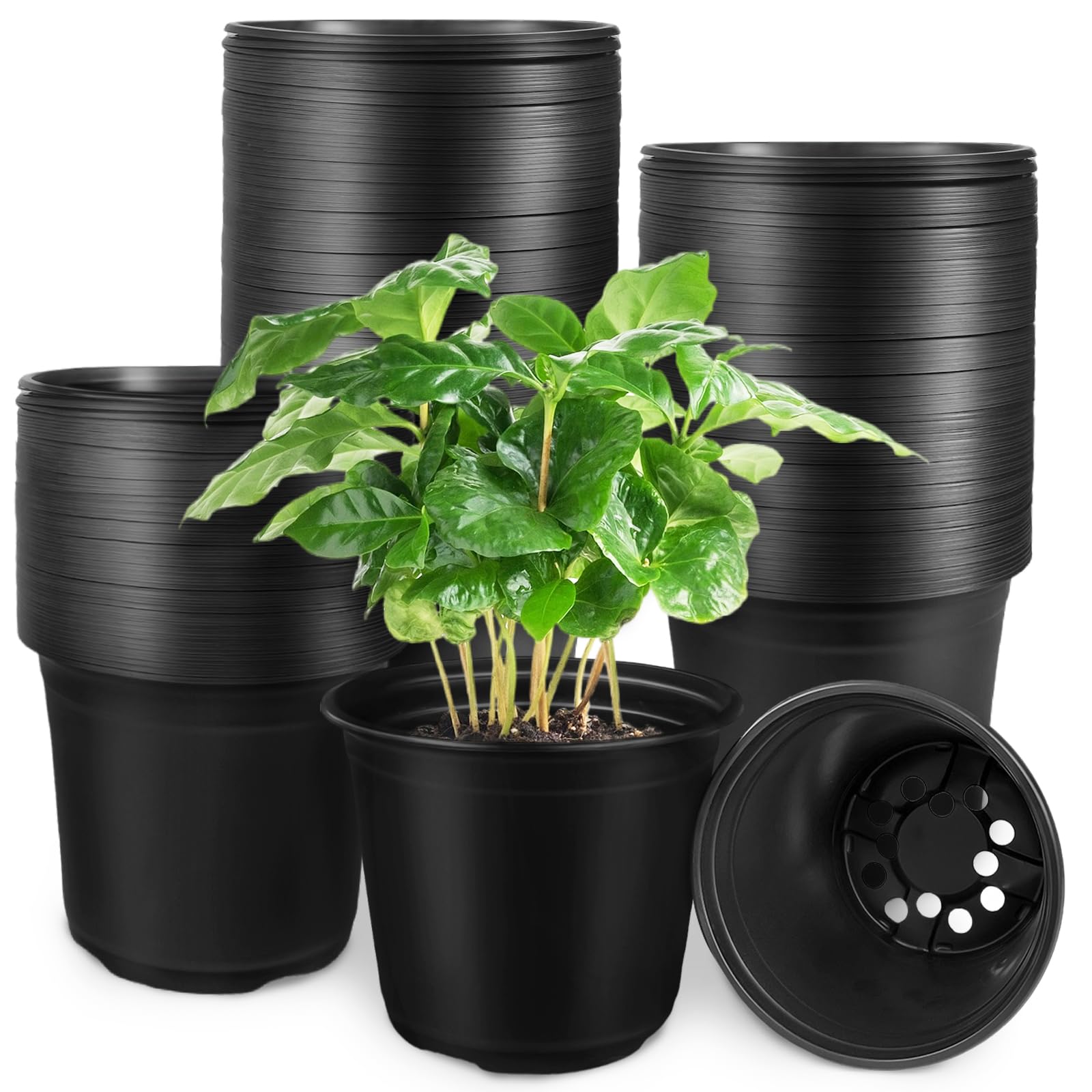 Photo 1 of Anyumocz 120Pcs 0.5 Gallon Plant Nursery Pots,Plastic Pots with Drainage Holes,Garden Flower Container Seedling Pot for Planting,Transplanting,Succulents,Cuttings(Black)