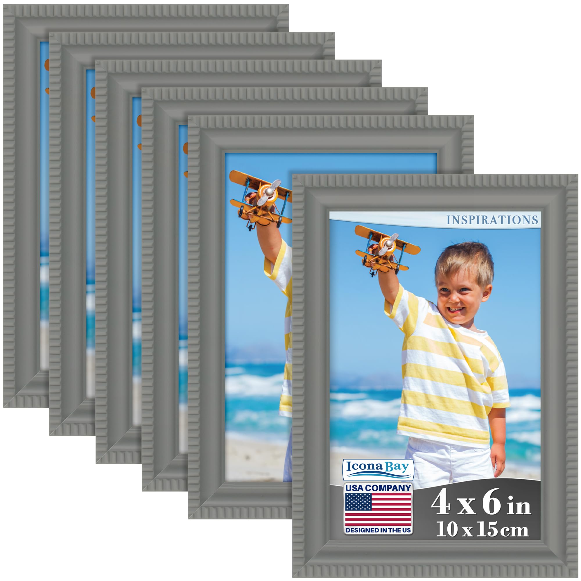 Icona Bay - 6x4 inch Picture Frames - Grey, 6 Pack - Beautifully Detailed Moulding - Contemporary Picture Frame Set - Wall Mount or Table Top - Inspirations Collection โ image 1