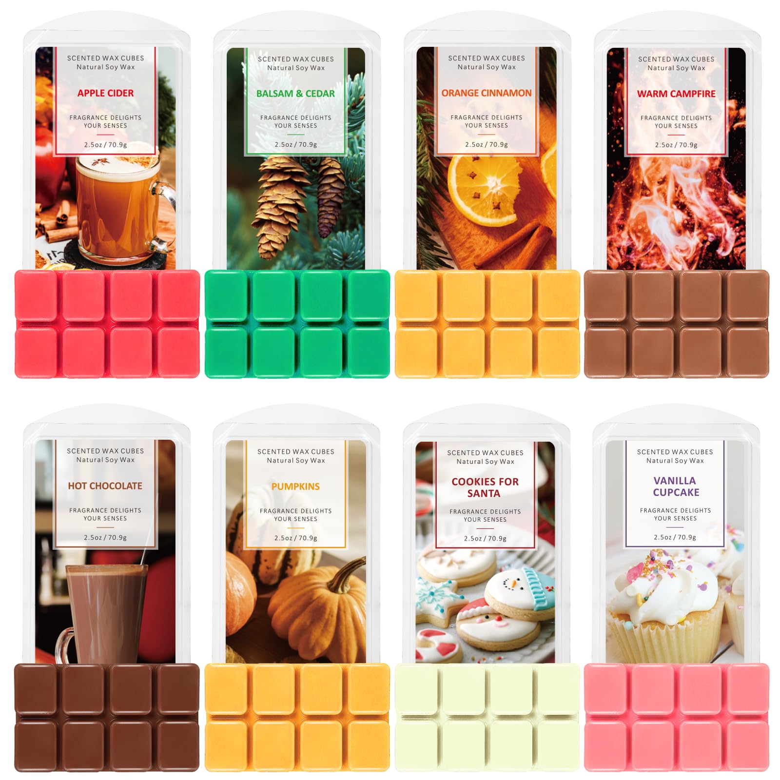 SCENTORINI Scented Wax Melts for Oil Burners, Winter Fragrance, Wax Melts Soy Wax Cube, Gift Set for Christmas, Christmas Decoration, Room Fragrances, 8 Fragrances Pumpkins, Orange Cinnamon, Cider
