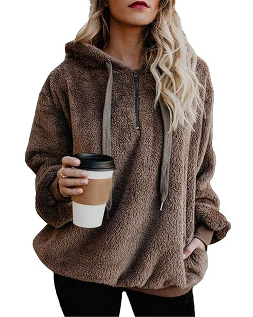 ORANDESIGNE Damen Herbst Winter Kapuzenpullover Hoodie Pullover Teddy-Fleece Mantel Langarmshirt Sweatshirt Mit Kapuze