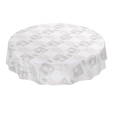 ANRO Wachstuchtischdecke Wachstuch Wachstischdecke Tischdecke Weihnachten Sterne Silber Grau Rund 140cm
