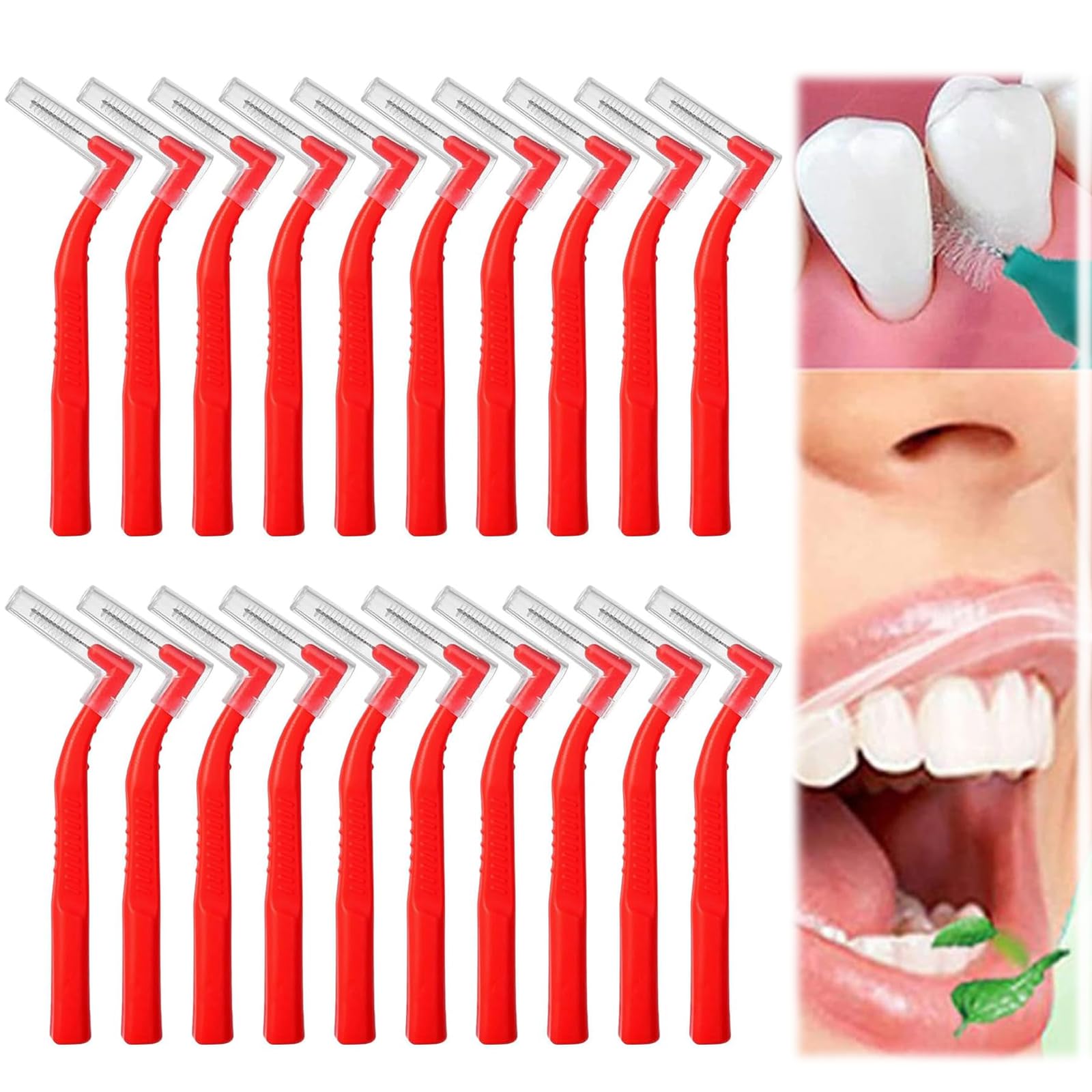 20 Pcs Interdental Brushes Red, Tepe Interdental Brushes Red, Red Teepees Dental Brushes, L Shaped Dental Floss Brush Angle Alternative Brushes Inter Dental Brushes for Braces Oral Cleaning