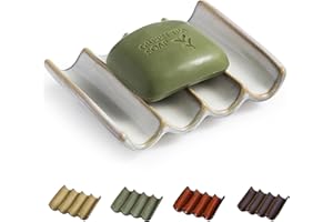 Cormomu Soap Dish with Self Drain Fluted Design, Bar Soap Holder for Bathroom, Japanese Soap Tray for Shower, Bathroom and Kitchen Sink Organizer, Ceramic Soap Saver, Lift Soap Keep Dry, White