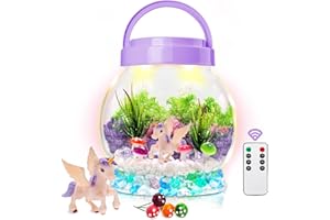 DIY Light-Up Terrarium Kit for Kids with Unicorn Toys, Building Your Wonder Garden, Unicorn Craft Nightlight Gift for Girls A