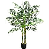 Artificial Palm Tree Indoor Plant Tall Fake Tropical Palm Tree in Pot with Real Bark Design Faux Areca Palm Tree for Home Office Living Room Bedroom Farmhouse Modern Outdoor Decor (13 Leaves 4 FT)