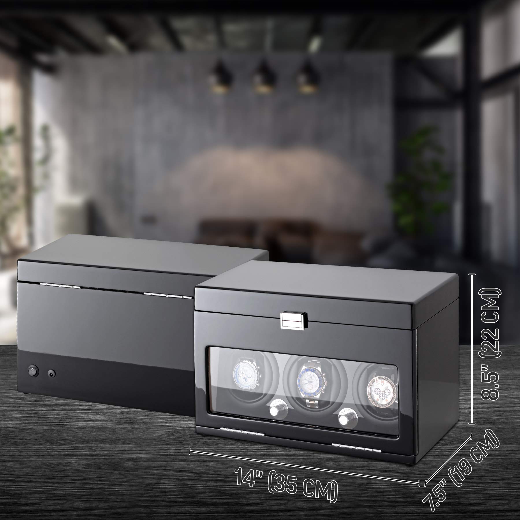 Leader WATCH WINDERS Watch Winder and Storage Box for Winding 3 Automatic Watches and 12 Watch Storage Space
