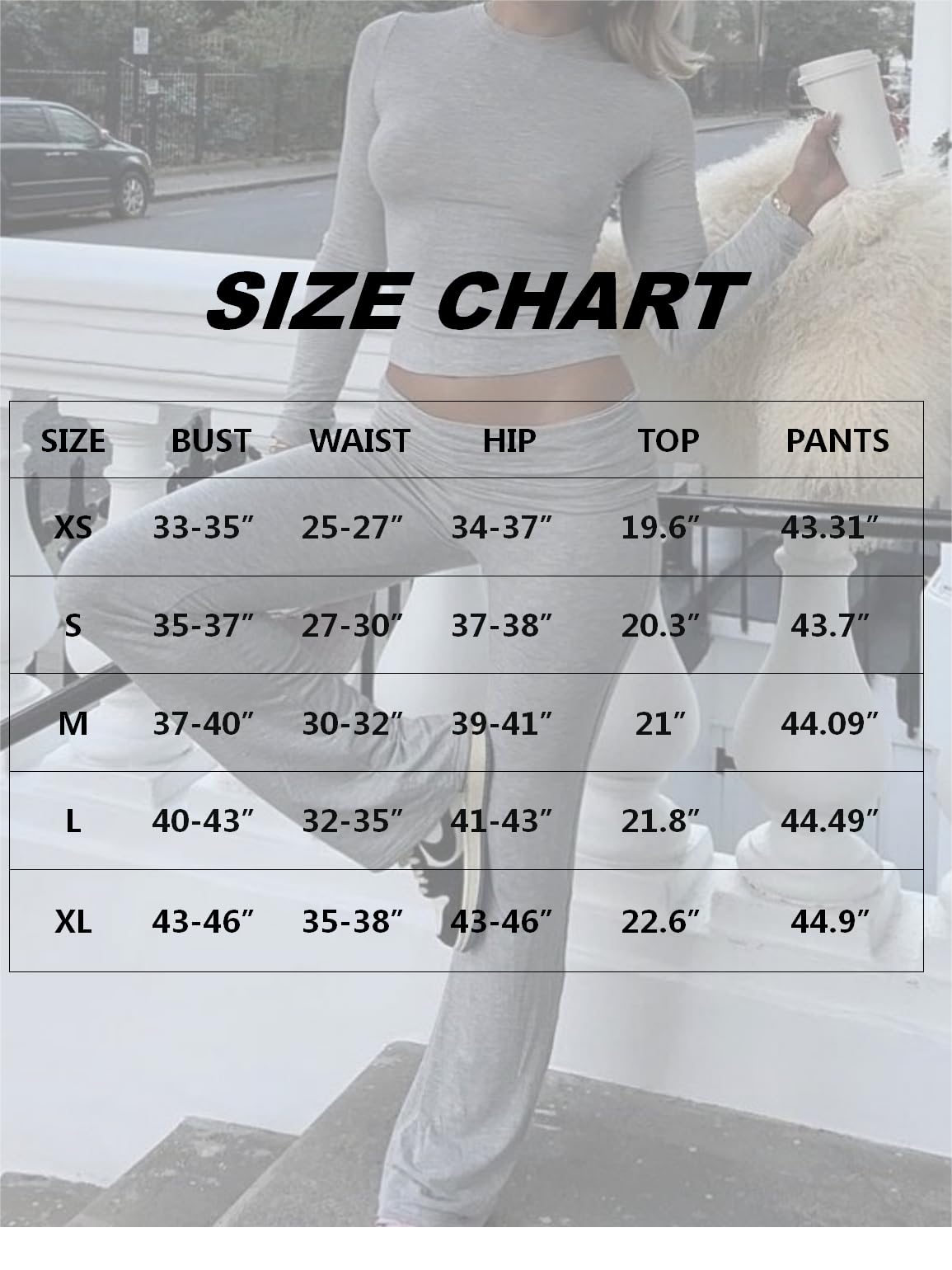 AYWA Women's 2 Piece Outfits Foldover Flare Pants Long Sleeve Crew Neck T-shirt Fitted Pajama Sets (Light Heather Grey, Small) - Image 6