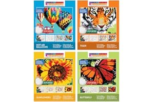 STICKTOGETHER 4 Pack Bundle Mosaic Sticker Art for Kids and Adults Includes Hot Air Balloon, Tiger, Butterfly and Sunflowers Posters, Large Sticker by Number/Letter Posters 36" x 40" with 3,996 Stickers