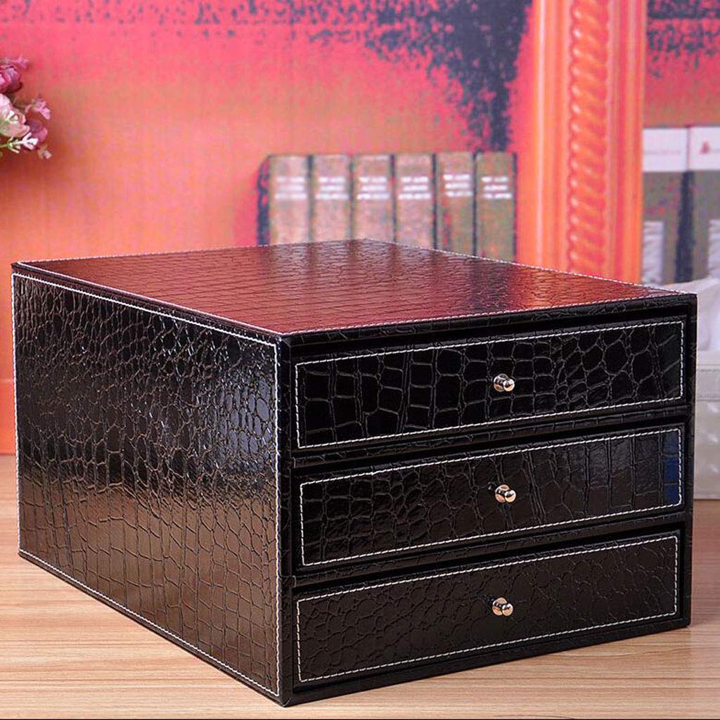Desktop File Cabinet Drawer Type Artificial Leather Handle Three Layer Storage Information Office 3 Color 25cm 33cm 18cm Mumujin Color Leather Color Amazon Co Uk Kitchen Home
