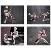 Summit Designs Skeleton Prints, Skeleton Bathroom Decor, Weird Wall Art, Wall Art, Bathroom, Picture, Pictures - Unframed Set of 4 (8x10)