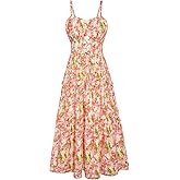 GRACE KARIN Women's Summer Floral Dress 2026 Boho Spaghetti Strap Smocked Tiered Casual Maxi Long Sundress with Pockets
