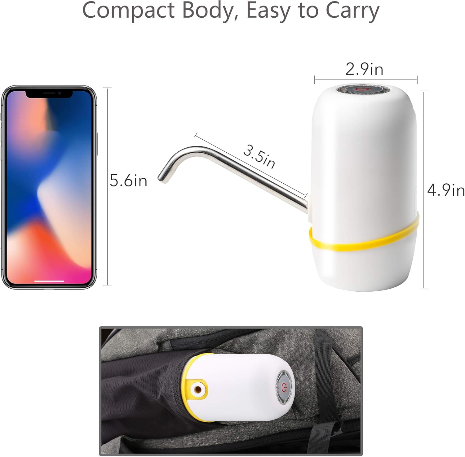 Water Bottle Pump 5 Gallon Water Bottle Dispenser USB Charging Automatic Drinking Water Pump Switch for Universal 2-5 Gallon Jugs Home Kitchen Office Camping - - 