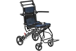 VEVOR Wheelchair, Aluminum Alloy Ultra-Lightweight Transport Chair for Adults, Foldable Cabin Wheelchair with Flip-Back Desk-