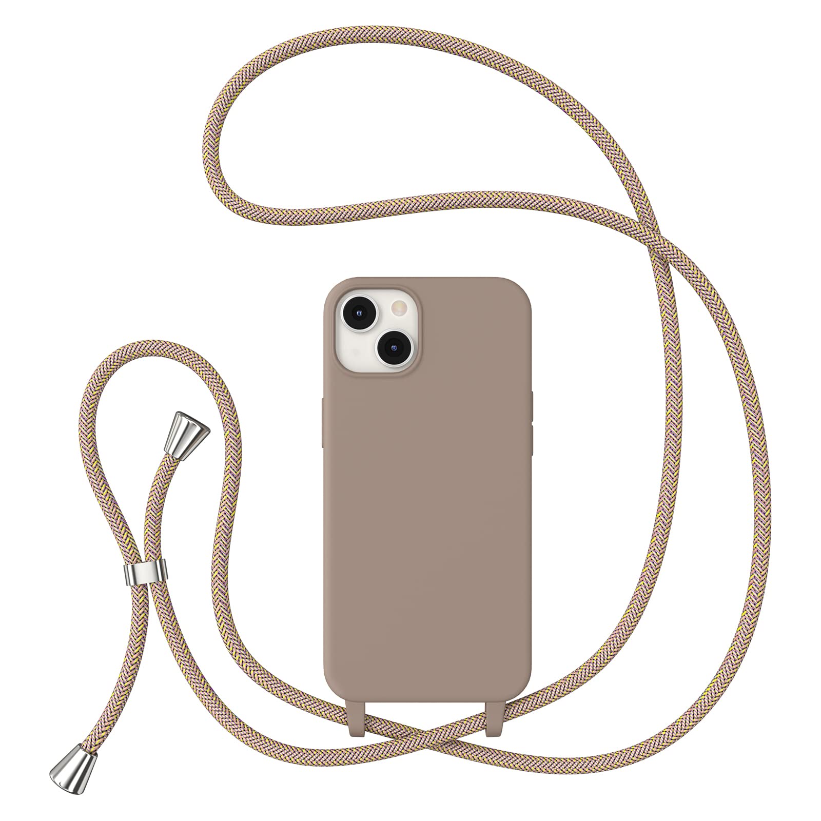 ZTOFERA Crossbody Lanyard Case for iPhone 14 Plus (6.7"), Liquid Silicone Protective Phone Case with Adjustable Strap Neck Cord Necklace Girls Women Soft Cover for iPhone 14 Plus, Brown