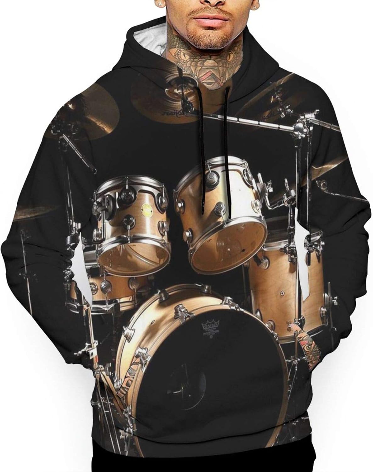 Musical Drum Hoodie,Long Sleeve Hooded Sweatshirt with Pockets.XL White