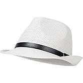 Straw Trilby Fedora Hat for Men Women 1920s Panama Hat Short Brim Summer Beach Sun Hat with Band