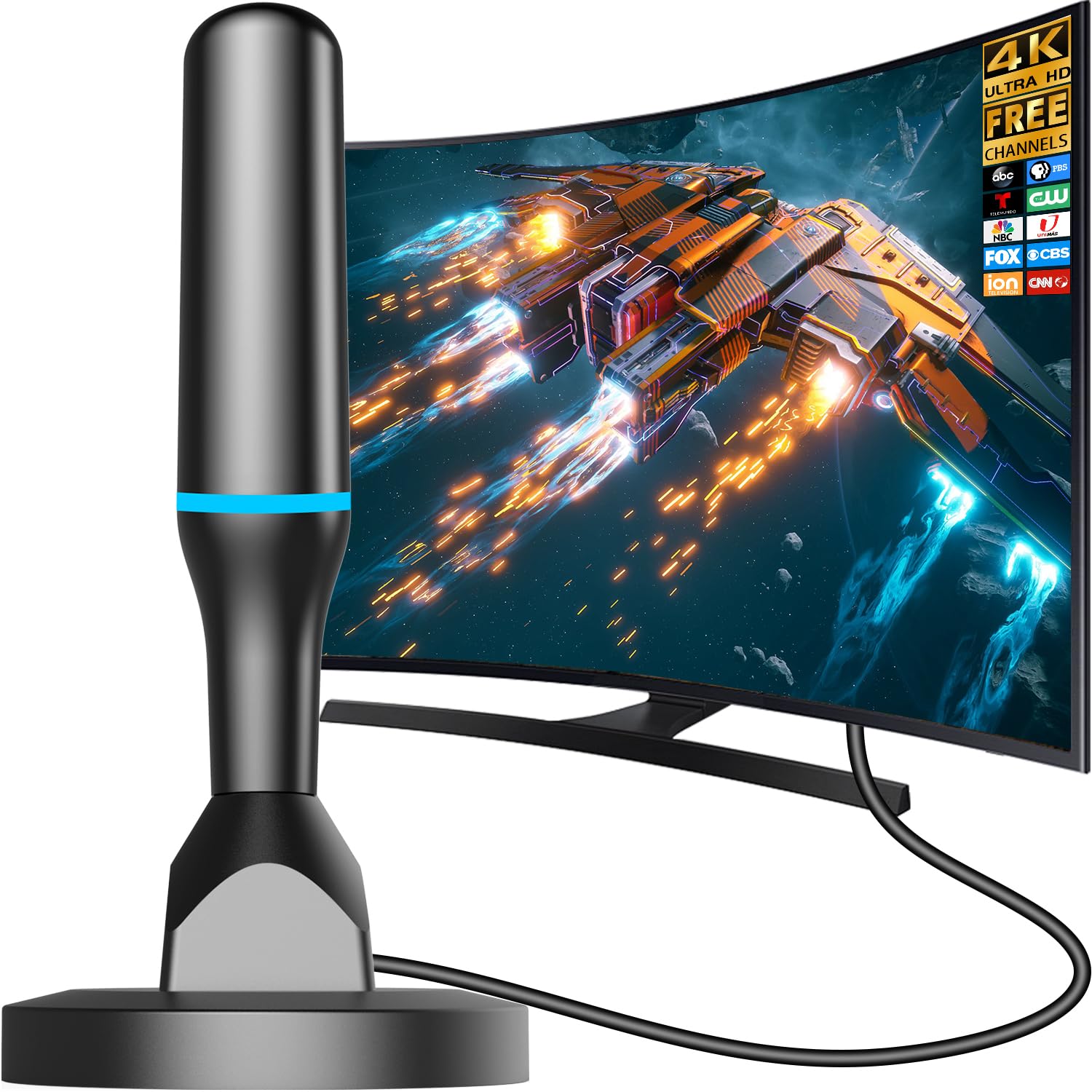 Photo 1 of TV Antenna for Local Channels Indoor, Digital TV Antenna for Smart TV Indoor 4K HD Without Cable - Magnetic Base, 360° Reception, 8.2ft Cable, Long Range - Support HDTVs with Built-in Tuner