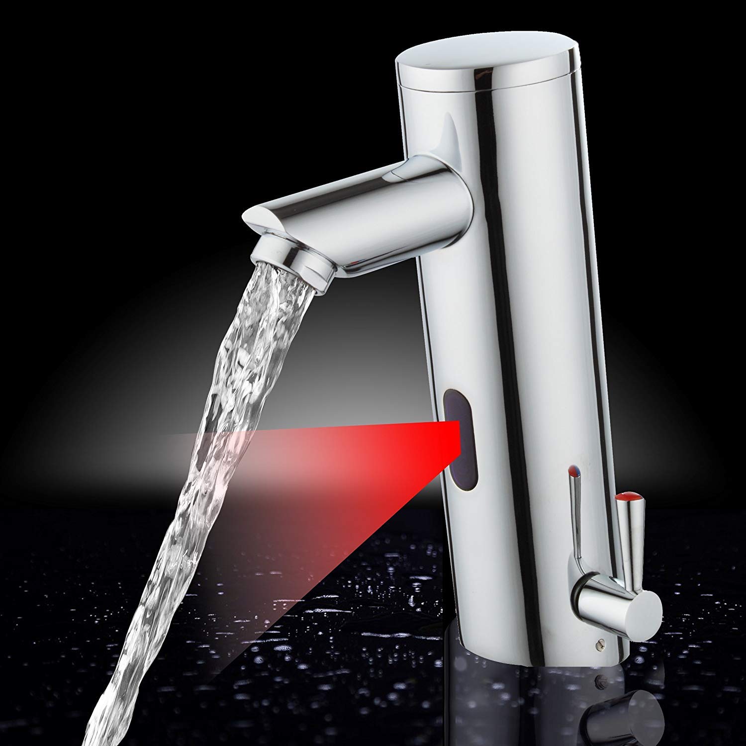 Automatic Bathroom Infrared Faucet Tap, Bathroom Sink Tap Brass Mixer Tap, Washroom, Infrared, Battery Powered Modern Design, DONNER AutoFlow 01 - Chrome