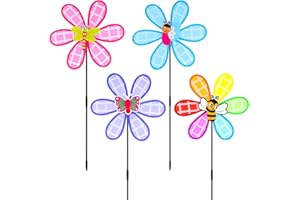 yuuzue 4 Pcs Flower Wind Spinner Colorful Lawn Pinwheels for Yard and Garden, 11 inch Flower Garden Spinners Decorative Whirligigs Windmill Toys Pinwheels for Kids Outdoor Decor Gifts