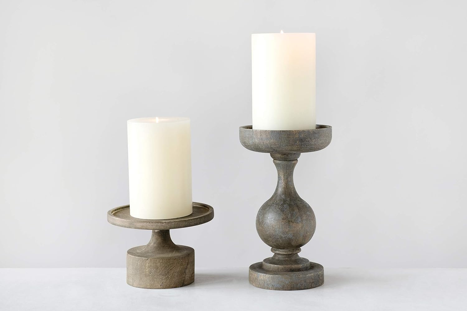 Creative Co-Op DF2258 Mango Wood Candleholder with Blackwash Finish (Holds 6" Pillar Candle Holder, 5", Black: Home & Kitchen